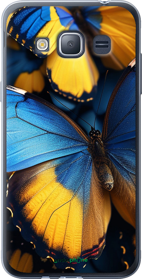 2D пластиковый чехол Желто-голубые бабочки для Samsung Galaxy J1 (2016) Duos J120H - 6046t-262 изображение 