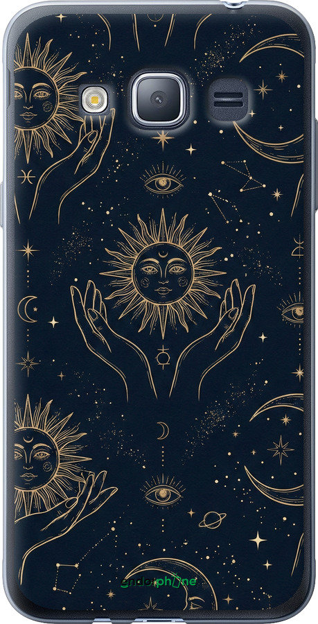 2D пластиковый чехол Celestial Harmony: Sun & Moon Gold Mystic Pattern для Samsung Galaxy J1 (2016) Duos J120H - 6778t-262 изображение 
