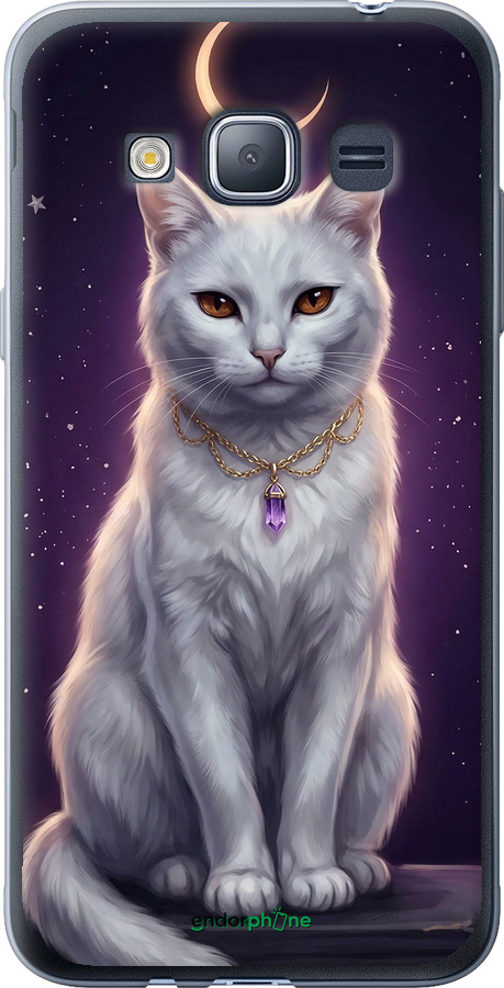 2D пластиковый чехол Mystic White Cat Gothic Dark Purple Gold для Samsung Galaxy J1 (2016) Duos J120H - 6805t-262 изображение 