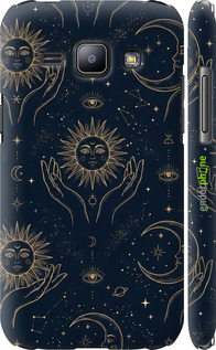3D пластиковый матовый чехол Celestial Harmony: Sun & Moon Gold Mystic Pattern для Samsung Galaxy J1 J100H - 6778m-104 изображение 