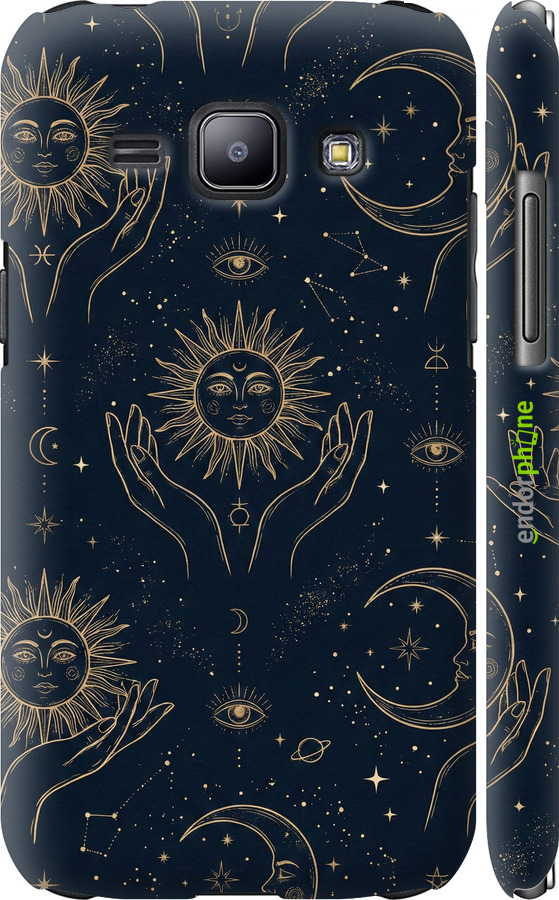 3D пластиковый матовый чехол Celestial Harmony: Sun & Moon Gold Mystic Pattern для Samsung Galaxy J1 J100H - 6778m-104 изображение 
