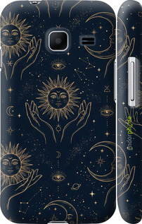 3D пластиковий матовий чехол Celestial Harmony: Sun & Moon Gold Mystic Pattern для Samsung Galaxy J1 Mini J105H - 6778m-258 изображение 