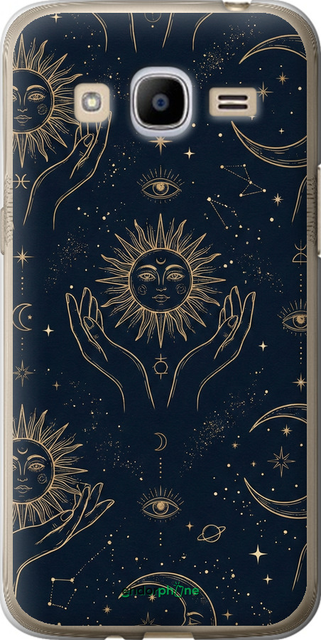 Силиконовый чехол Celestial Harmony: Sun & Moon Gold Mystic Pattern для Samsung Galaxy J2 (2016) J210 - 6778u-270 изображение 