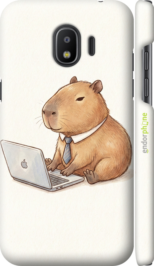 3D пластиковый матовый чехол Funny Capybara CEO Working для Samsung Galaxy J2 2018 - 6777m-1351 изображение 
