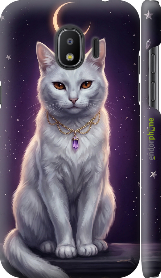 3D пластиковый матовый чехол Mystic White Cat Gothic Dark Purple Gold для Samsung Galaxy J2 2018 - 6805m-1351 изображение 