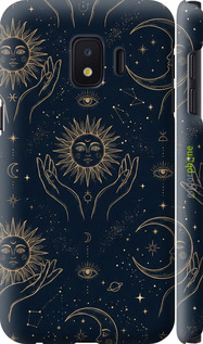 3D пластиковый матовый чехол Celestial Harmony: Sun & Moon Gold Mystic Pattern для Samsung Galaxy J2 Core - 6778m-1565 изображение 