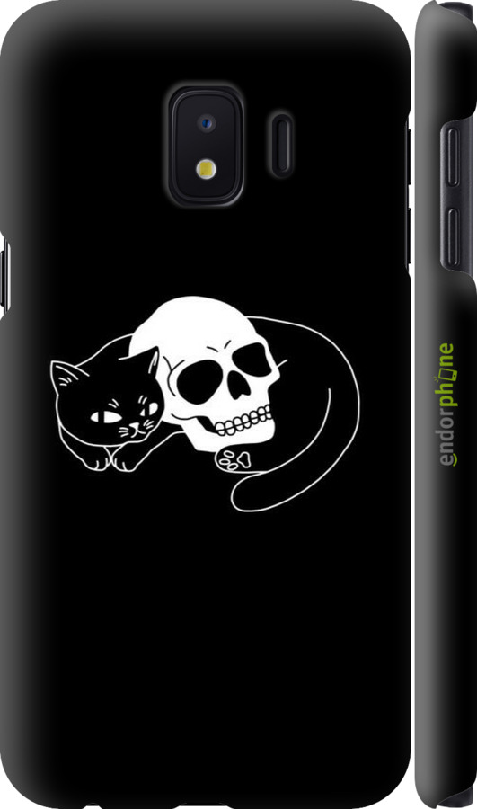 3D пластиковый матовый чехол С изображением кота и черепа для Samsung Galaxy J2 Core - 6491m-1565 изображение 