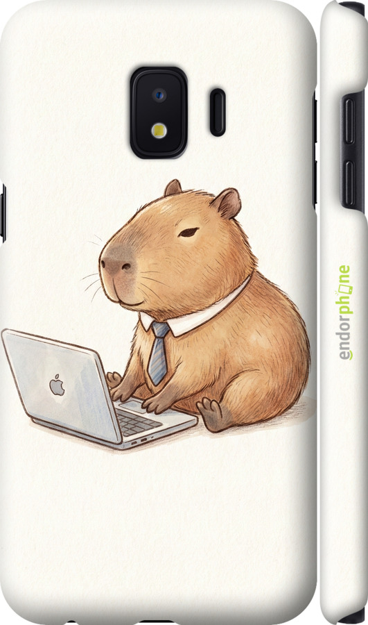 3D пластиковый матовый чехол Funny Capybara CEO Working для Samsung Galaxy J2 Core - 6777m-1565 изображение 