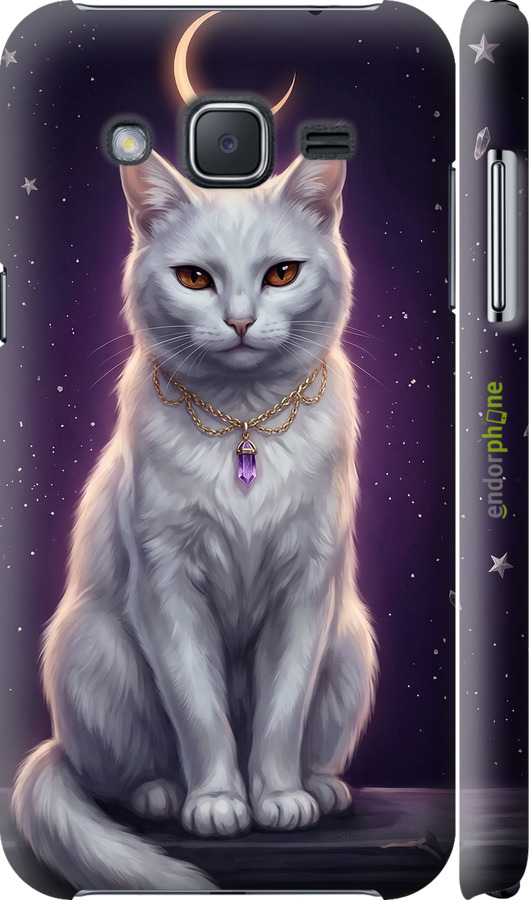3D пластиковий матовий чехол Mystic White Cat Gothic Dark Purple Gold для Samsung Galaxy J2 J200H - 6805m-190 изображение 
