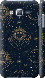 3D пластиковый матовый чехол Celestial Harmony: Sun & Moon Gold Mystic Pattern для Samsung Galaxy J3 Duos (2016) J320H - 6778m-265 изображение 