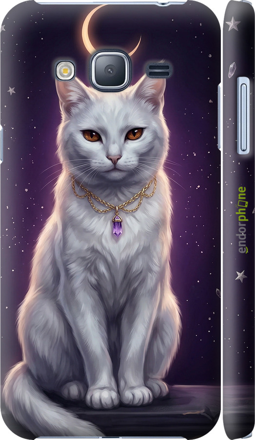 3D пластиковий матовий чехол Mystic White Cat Gothic Dark Purple Gold для Samsung Galaxy J3 Duos (2016) J320H - 6805m-265 изображение 