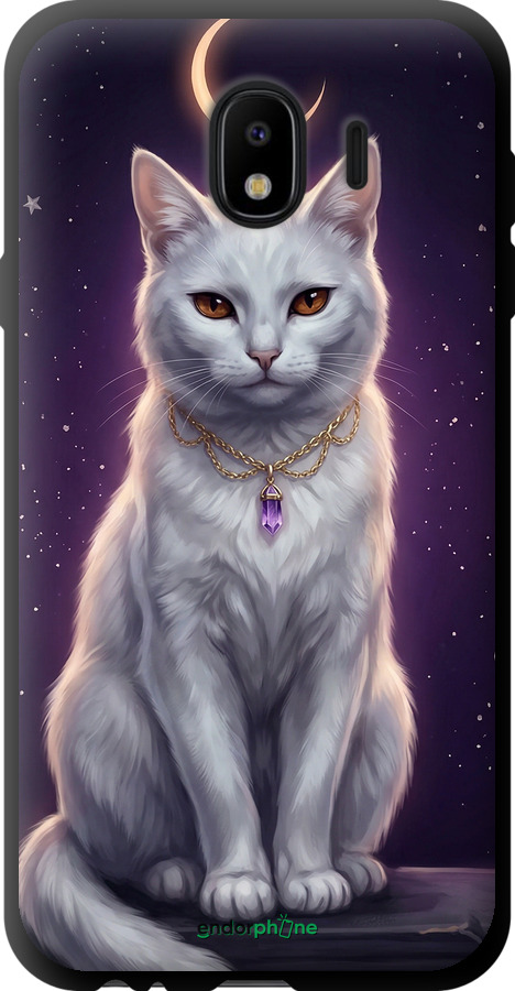 TPU чехол Mystic White Cat Gothic Dark Purple Gold для Samsung Galaxy J4 2018 - 6805b-1487 изображение 