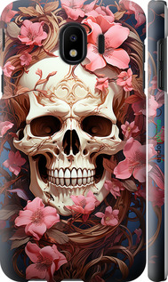 3D пластиковый матовый чехол Череп в розовых цветах для Samsung Galaxy J4 2018 - 5965m-1487 изображение 
