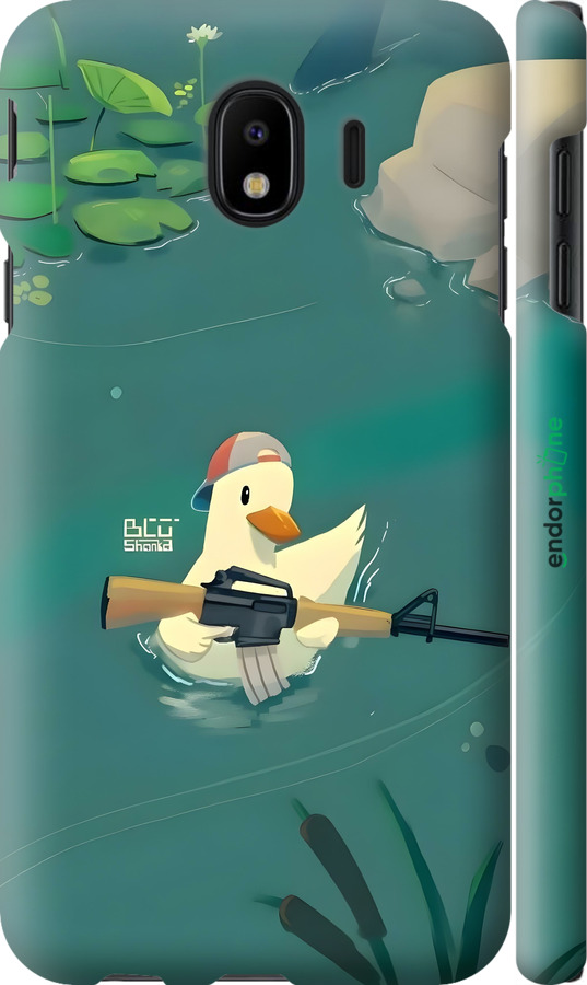 3D пластиковый матовый чехол Уточка с автоматом для Samsung Galaxy J4 2018 - 6356m-1487 изображение 