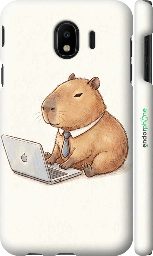 3D пластиковый матовый чехол Funny Capybara CEO Working для Samsung Galaxy J4 2018 - 6777m-1487 изображение 