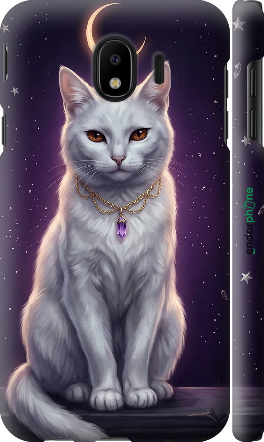 3D пластиковый матовый чехол Mystic White Cat Gothic Dark Purple Gold для Samsung Galaxy J4 2018 - 6805m-1487 изображение 