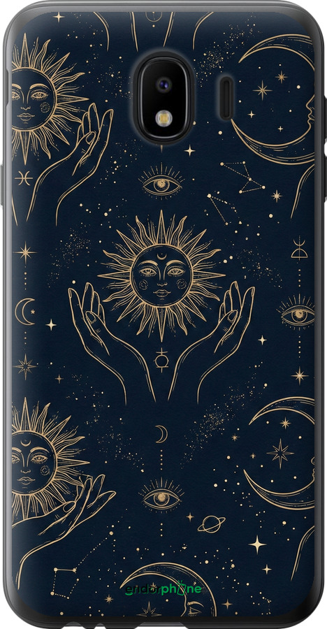 2D пластиковий чехол Celestial Harmony: Sun & Moon Gold Mystic Pattern для Samsung Galaxy J4 2018 - 6778t-1487 изображение 
