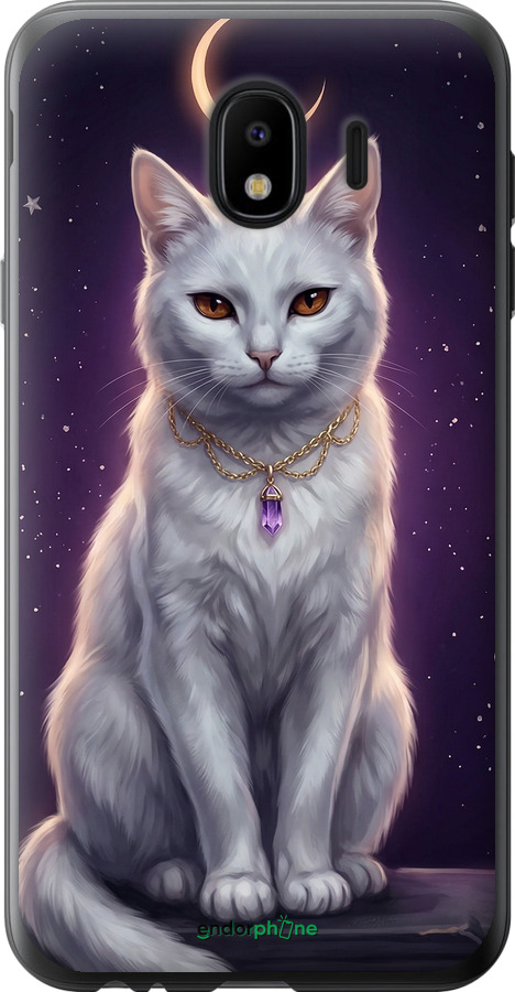2D пластиковый чехол Mystic White Cat Gothic Dark Purple Gold для Samsung Galaxy J4 2018 - 6805t-1487 изображение 
