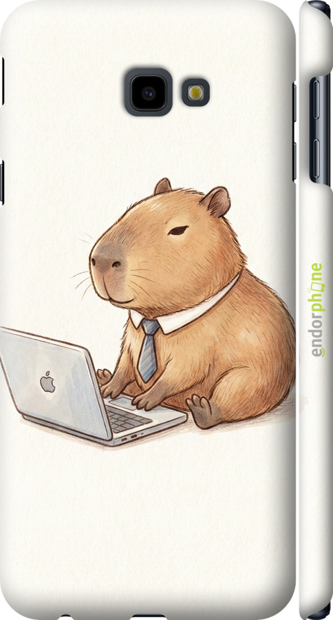 3D пластиковый матовый чехол Funny Capybara CEO Working для Samsung Galaxy J4 Plus 2018 - 6777m-1594 изображение 