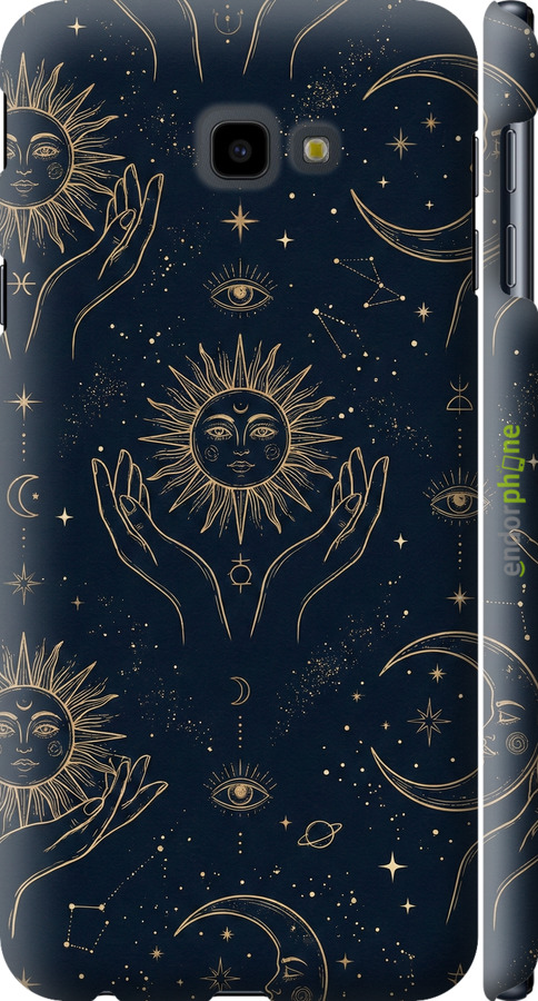 3D пластиковый матовый чехол Celestial Harmony: Sun & Moon Gold Mystic Pattern для Samsung Galaxy J4 Plus 2018 - 6778m-1594 изображение 