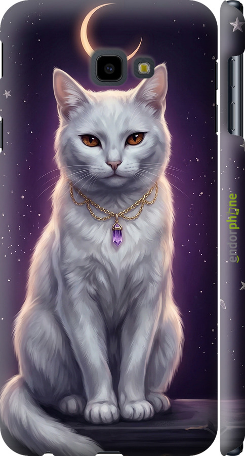 3D пластиковый матовый чехол Mystic White Cat Gothic Dark Purple Gold для Samsung Galaxy J4 Plus 2018 - 6805m-1594 изображение 