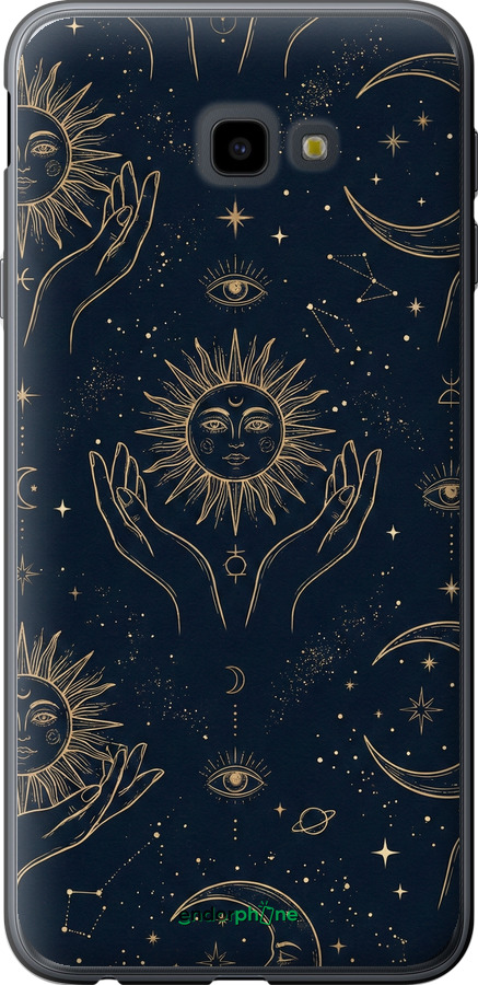 Силиконовый чехол Celestial Harmony: Sun & Moon Gold Mystic Pattern для Samsung Galaxy J4 Plus 2018 - 6778u-1594 изображение 