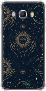 Силикон с усиленными углами чехол Celestial Harmony: Sun & Moon Gold Mystic Pattern для Samsung Galaxy J5 (2016) J510H - 6778sp-264 изображение 