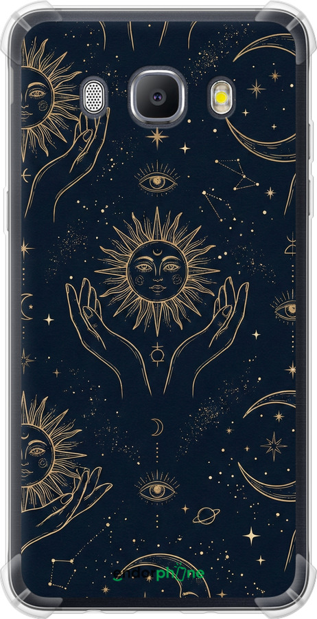Силикон с усиленными углами чехол Celestial Harmony: Sun & Moon Gold Mystic Pattern для Samsung Galaxy J5 (2016) J510H - 6778sp-264 изображение 