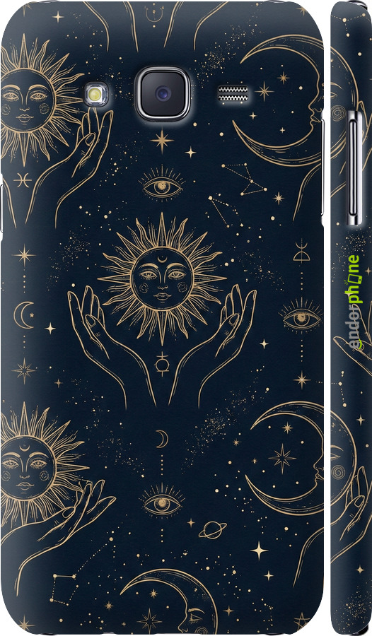 3D пластиковый глянцевый чехол Celestial Harmony: Sun & Moon Gold Mystic Pattern для Samsung Galaxy J5 (2015) J500H - 6778c-100 изображение 