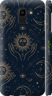3D пластиковый матовый чехол Celestial Harmony: Sun & Moon Gold Mystic Pattern для Samsung Galaxy J6 2018 - 6778m-1486 изображение 