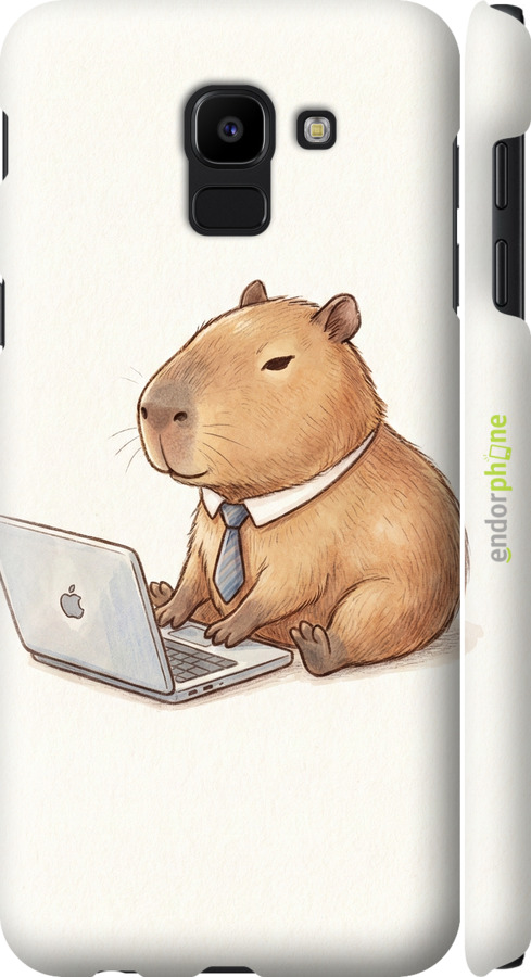 3D пластиковый матовый чехол Funny Capybara CEO Working для Samsung Galaxy J6 2018 - 6777m-1486 изображение 
