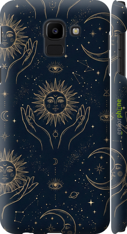 3D пластиковый матовый чехол Celestial Harmony: Sun & Moon Gold Mystic Pattern для Samsung Galaxy J6 2018 - 6778m-1486 изображение 