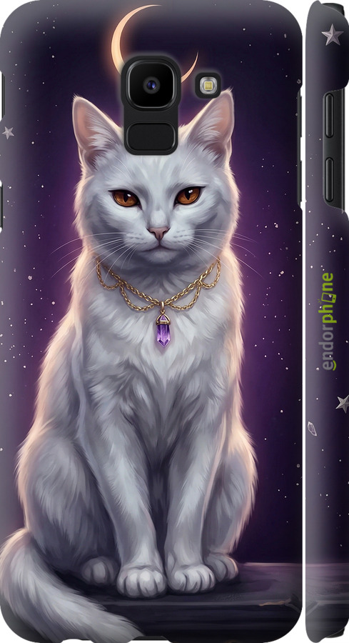 3D пластиковый матовый чехол Mystic White Cat Gothic Dark Purple Gold для Samsung Galaxy J6 2018 - 6805m-1486 изображение 