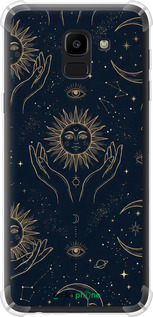 Силикон с усиленными углами чехол Celestial Harmony: Sun & Moon Gold Mystic Pattern для Samsung Galaxy J6 2018 - 6778sp-1486 изображение 