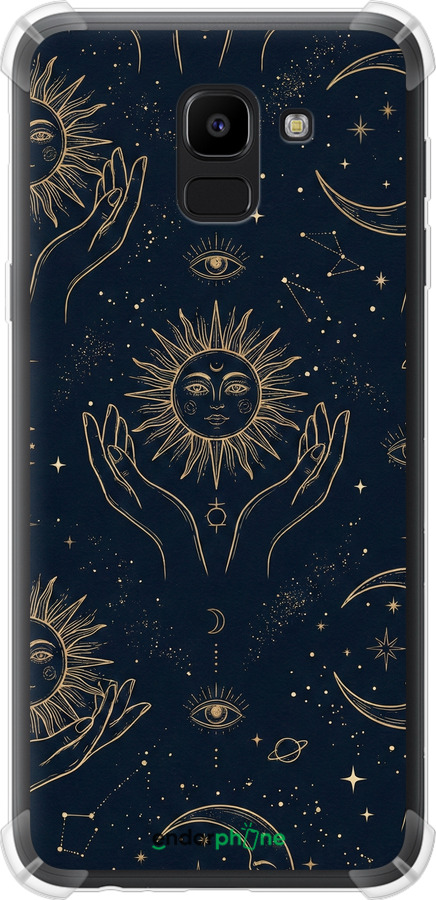 Силикон с усиленными углами чехол Celestial Harmony: Sun & Moon Gold Mystic Pattern для Samsung Galaxy J6 2018 - 6778sp-1486 изображение 