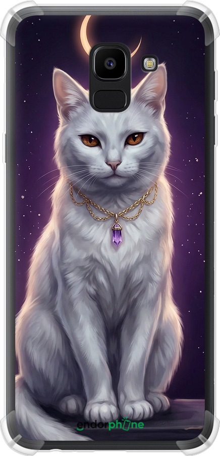 Силикон с усиленными углами чехол Mystic White Cat Gothic Dark Purple Gold для Samsung Galaxy J6 2018 - 6805sp-1486 изображение 
