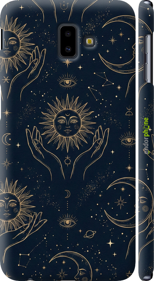 3D пластиковый матовый чехол Celestial Harmony: Sun & Moon Gold Mystic Pattern для Samsung Galaxy J6 Plus 2018 - 6778m-1586 изображение 