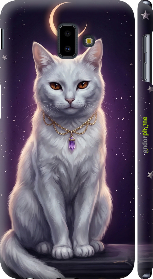 3D пластиковый матовый чехол Mystic White Cat Gothic Dark Purple Gold для Samsung Galaxy J6 Plus 2018 - 6805m-1586 изображение 