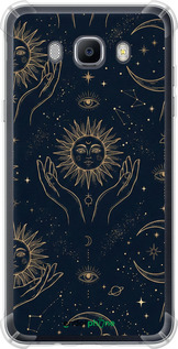 Силикон с усиленными углами чехол Celestial Harmony: Sun & Moon Gold Mystic Pattern для Samsung Galaxy J7 (2016) J710F - 6778sp-263 изображение 