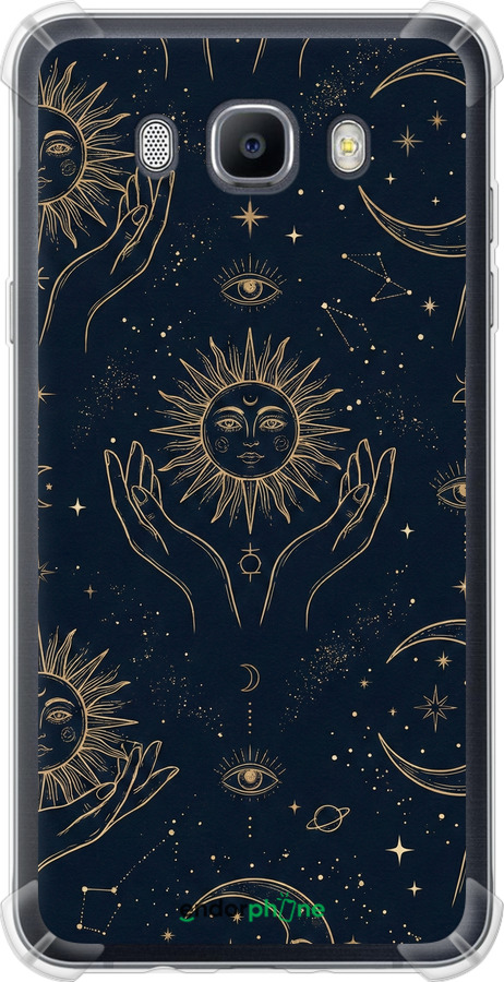 Силикон с усиленными углами чехол Celestial Harmony: Sun & Moon Gold Mystic Pattern для Samsung Galaxy J7 (2016) J710F - 6778sp-263 изображение 