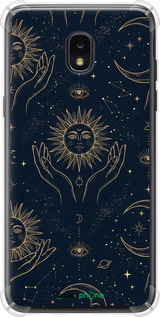 Силикон с усиленными углами чехол Celestial Harmony: Sun & Moon Gold Mystic Pattern для Samsung Galaxy J7 2018 - 6778sp-1502 изображение 