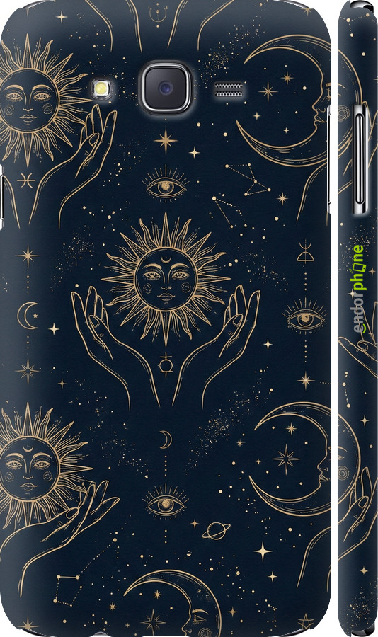 3D пластиковый матовый чехол Celestial Harmony: Sun & Moon Gold Mystic Pattern для Samsung Galaxy J7 J700H - 6778m-101 изображение 