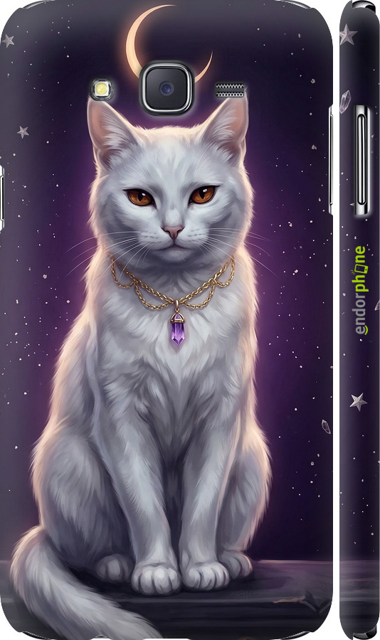 3D пластиковый матовый чехол Mystic White Cat Gothic Dark Purple Gold для Samsung Galaxy J7 J700H - 6805m-101 изображение 