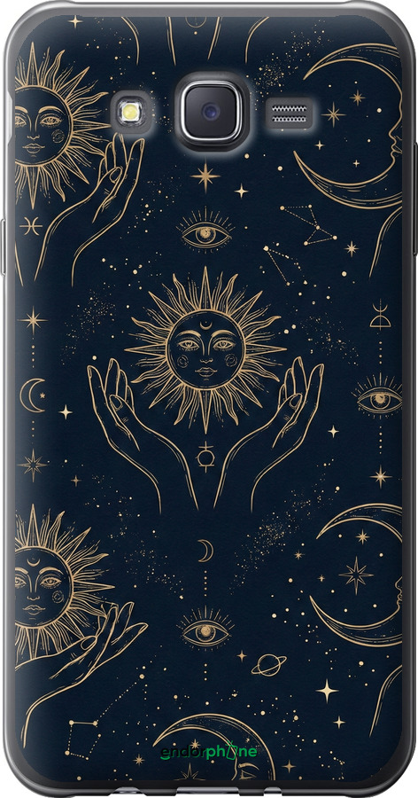 2D пластиковый чехол Celestial Harmony: Sun & Moon Gold Mystic Pattern для Samsung Galaxy J7 J700H - 6778t-101 изображение 