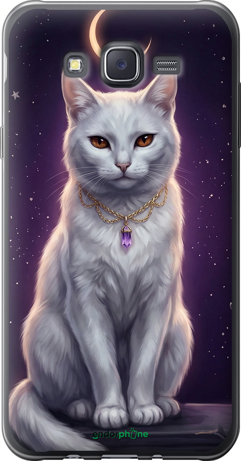 Силиконовый чехол Mystic White Cat Gothic Dark Purple Gold для Samsung Galaxy J7 J700H - 6805u-101 изображение 