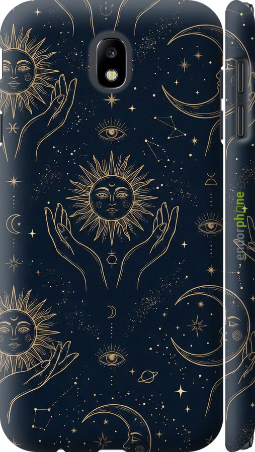 3D пластиковый матовый чехол Celestial Harmony: Sun & Moon Gold Mystic Pattern для Samsung Galaxy J7 J730 (2017) - 6778m-786 изображение 