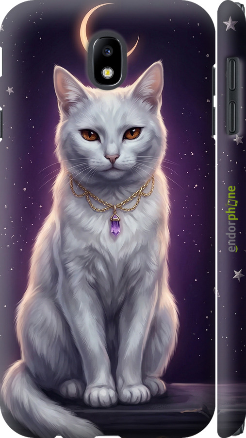 3D пластиковый глянцевый чехол Mystic White Cat Gothic Dark Purple Gold для Samsung Galaxy J7 J730 (2017) - 6805c-786 изображение 