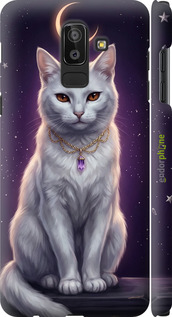 3D пластиковый матовый чехол Mystic White Cat Gothic Dark Purple Gold для Samsung Galaxy J8 2018 - 6805m-1511 изображение 