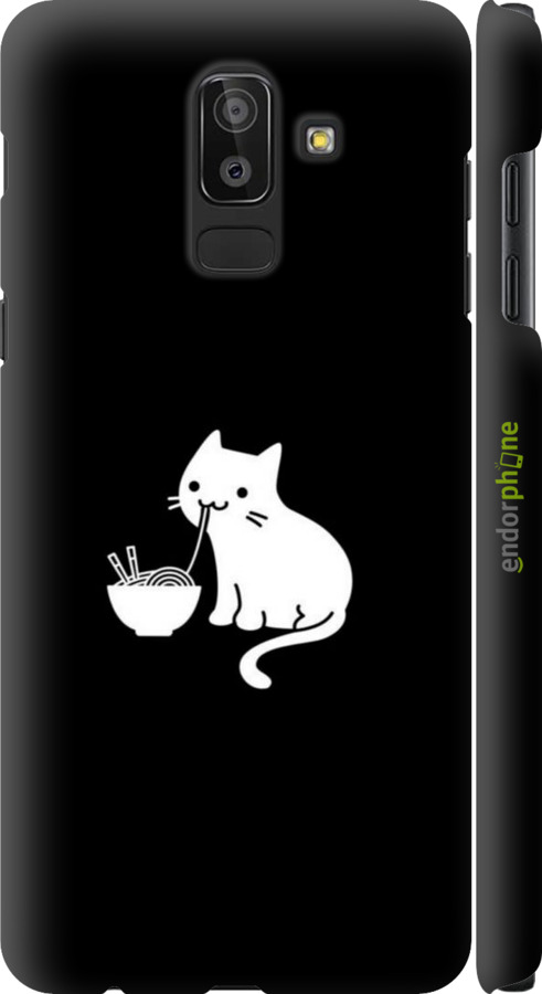 3D пластиковый матовый чехол С милым котом на черном фоне для Samsung Galaxy J8 2018 - 6528m-1511 изображение 