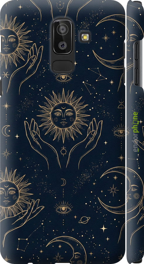 3D пластиковий матовий чехол Celestial Harmony: Sun & Moon Gold Mystic Pattern для Samsung Galaxy J8 2018 - 6778m-1511 изображение 